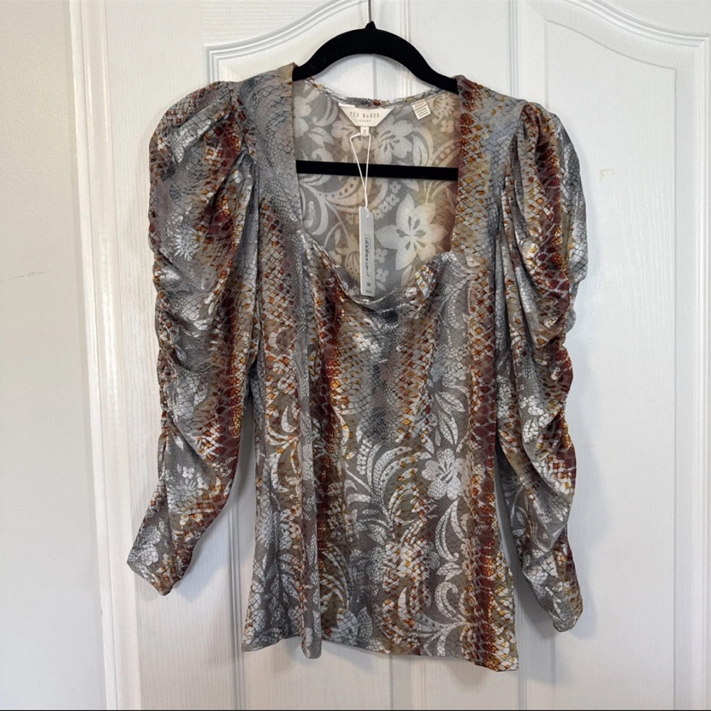 Ted Baker Metallic Floral Puff Sleeve Blouse